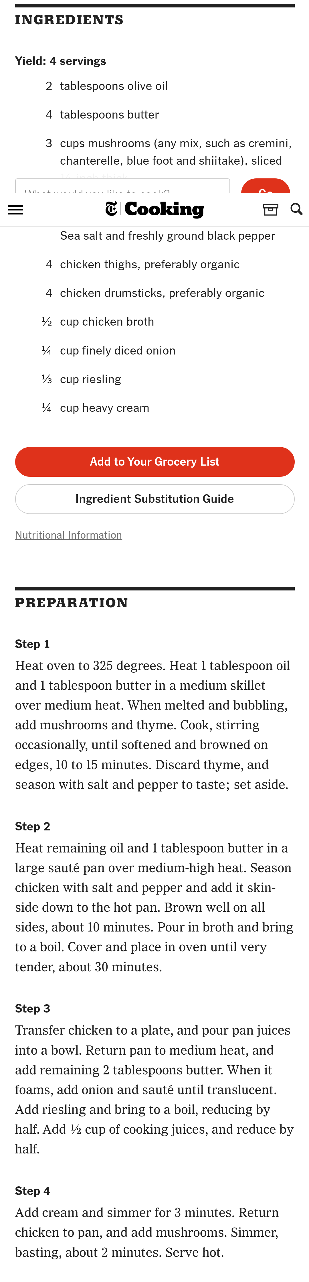 Chicken with Creamy Mushroom Sauce